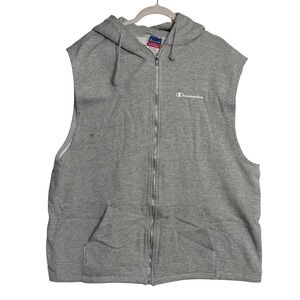 Champion Gray Zip Up Hoodie Vest Sleeveless Fleece XL Vintage
